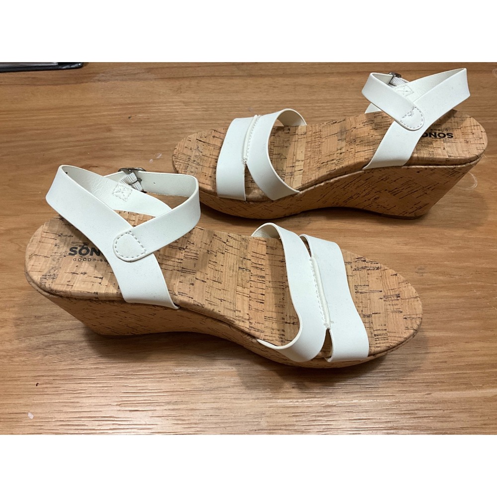 Sonoma Goods For Life Womens White Cork Wedge Sandals Ankle Strap 8.5M